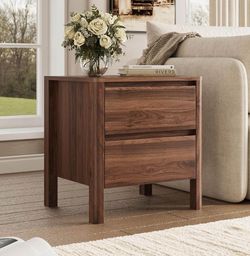 Walnut 2-Drawer Nightstand Side Table