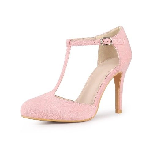 Allegra K Women's Round Toe Stiletto Heel T-Strap Dress Pumps