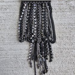 Juicy Couture Statement Chain Bracelet Black Gunmetal Rhinestone Fringe Wide Cuff