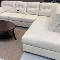 Donlen White L Shape Living Room Sectional Couch With Chaise| Brand New @ Sameday Delivery 🚚 
