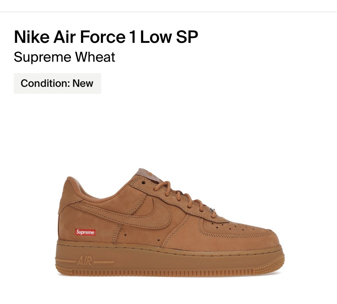 セール純正品 Nike Air Force 1 Low SP Supreme Wheat - メンズ ...