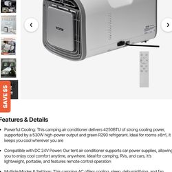 VEVOR 4250 BTU Portable Camping Air Conditioner – Tent / RV AC 24V