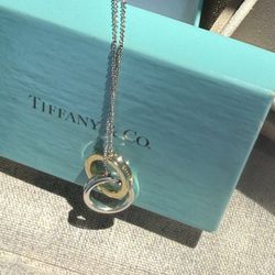 Authentic Tiffany&Co. 1837 Interlocking Circles Pendant in 18K Gold&Silver 16”inch