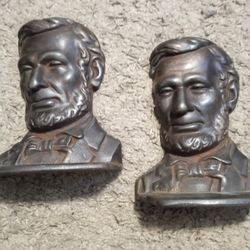 Cast Iron Abraham Lincoln Book Ends.  Worn Brass Finish.  