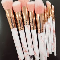 10pcs Pink Marble Makeup Brush Set 💖