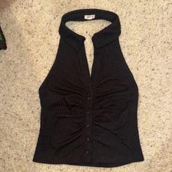 GARAGE Black Ribbed Halter Crop Top