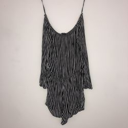 Forever 21 Black & White Striped Off The Shoulder Romper