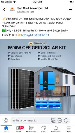 Complete off Grid Solar Panel Kit 6500W 48V 120V output 10.24KWH Lithium  Battery 2700 Watt Solar Panel SGK-65PRO - SunGoldPower