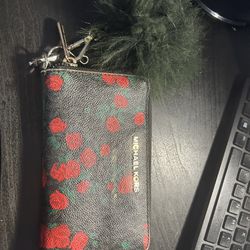 Michael Kors Flower Wallet With Fluff Ball Keychain