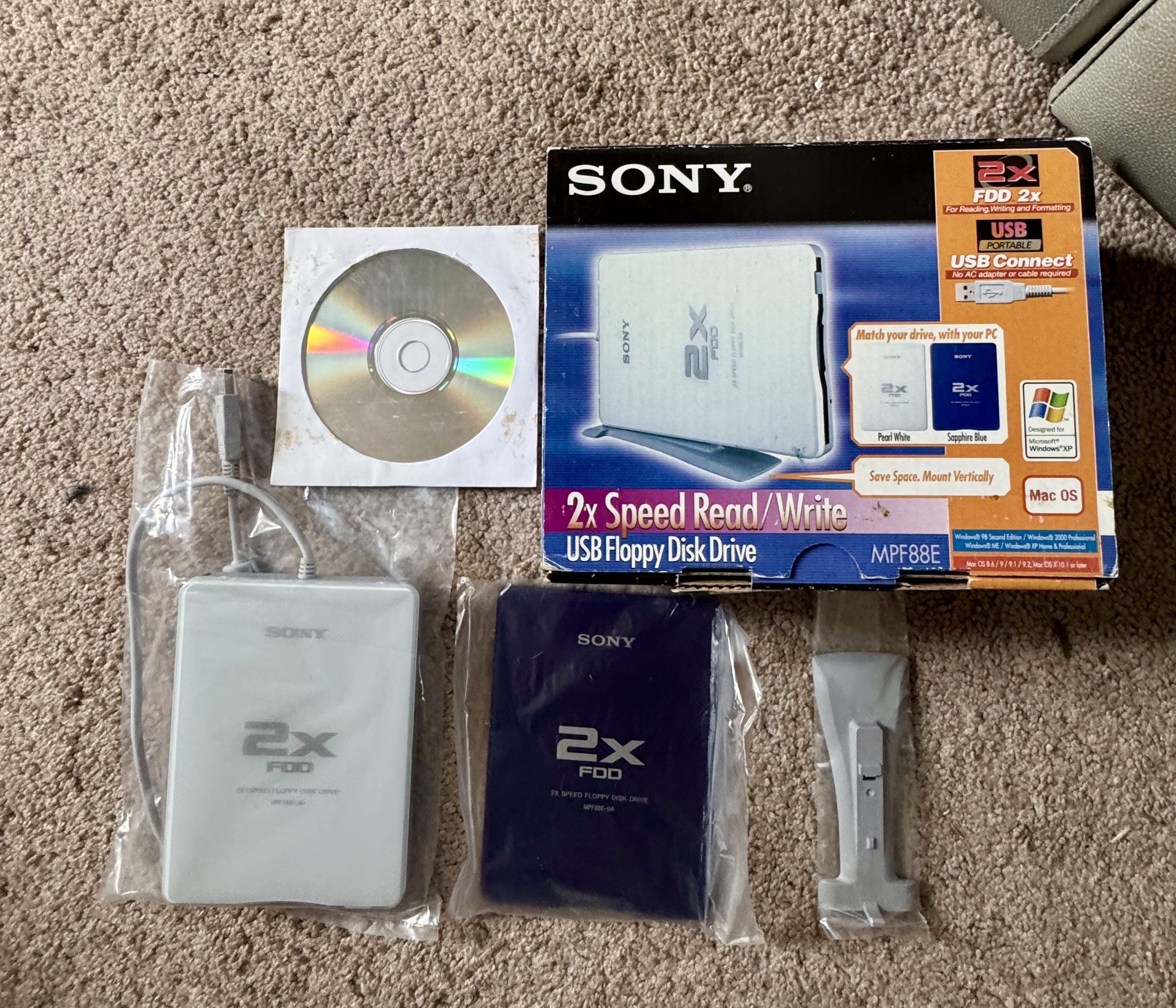 Brand New Sony Model MPF88E External USB Computer Floppy Disk Media Drive White