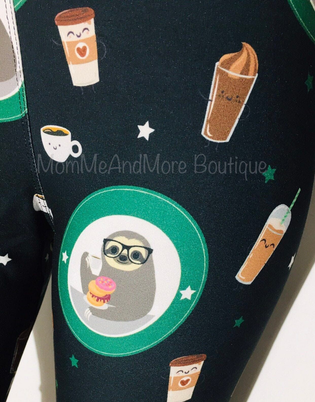 NEW Womens Sloth Coffee Donut Leggings Soft As Lularoe OS/TC
