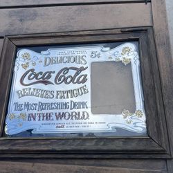 Vintage Coca Cola 5c "Relieves Fatigue" Framed Advertising Mirror