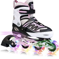 Pink Girls Adjustable Illuminating Inline Skates with Light up Wheels - Medium - Big Kids (13C-3Y US)