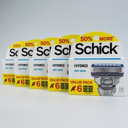 Lot of 5 Schick Hydro Dry Skin 5 Blade Razor Refills Value Pack 30 Cartridges