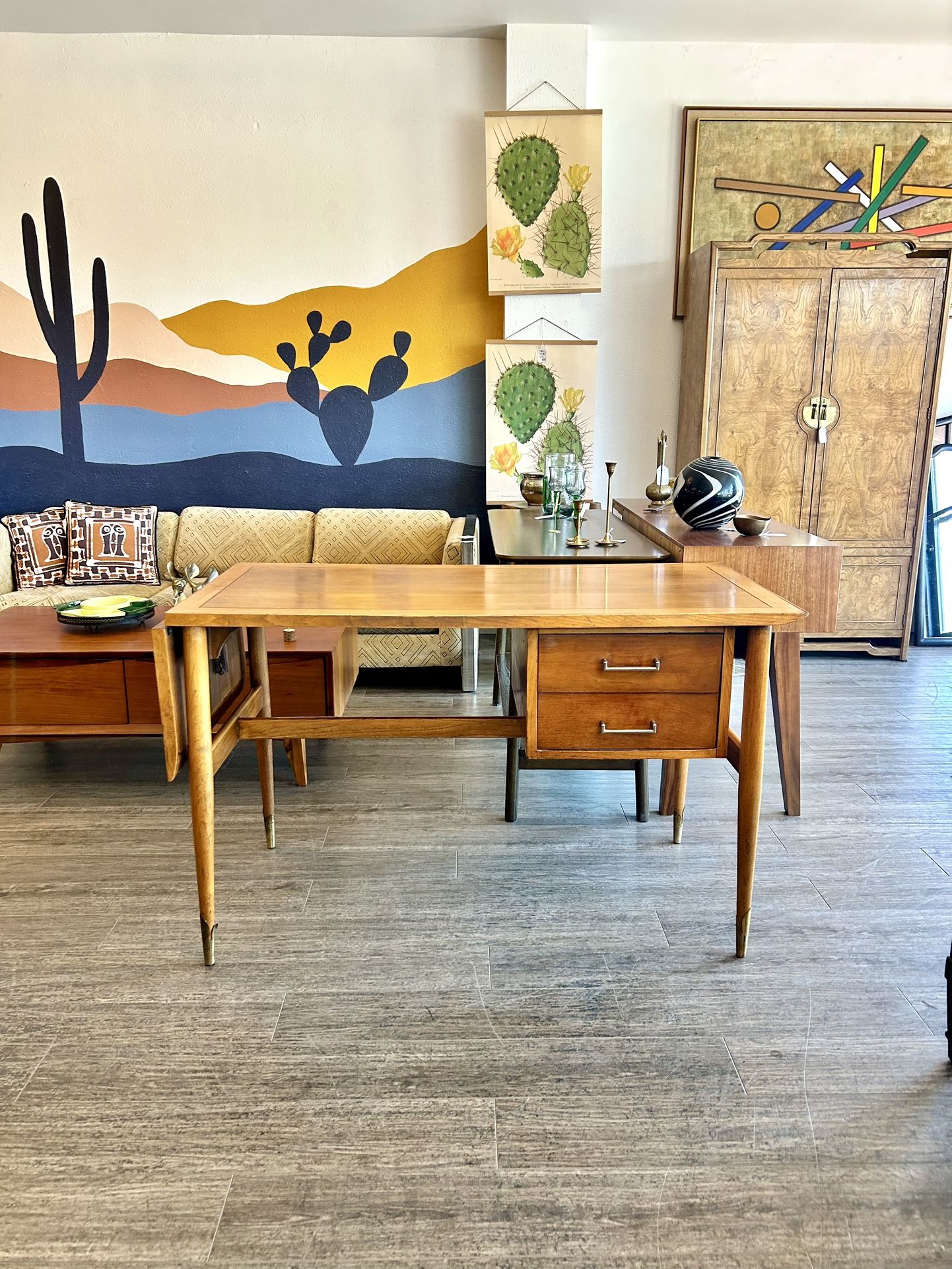 Mid Century Wood Desk With Drop Leaf