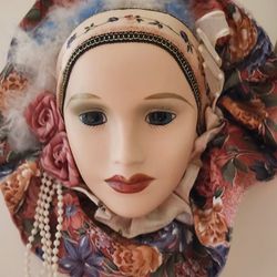 Victorian Floral Decorative Wall Mask with Feathers and Beads, Multicolor