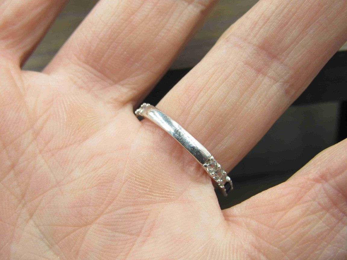 Size 7.75 Sterling Silver Blue Spinel & CZ Band Ring Vintage Statement Engagement Wedding Promise Anniversary Bridal Cocktail Friendship