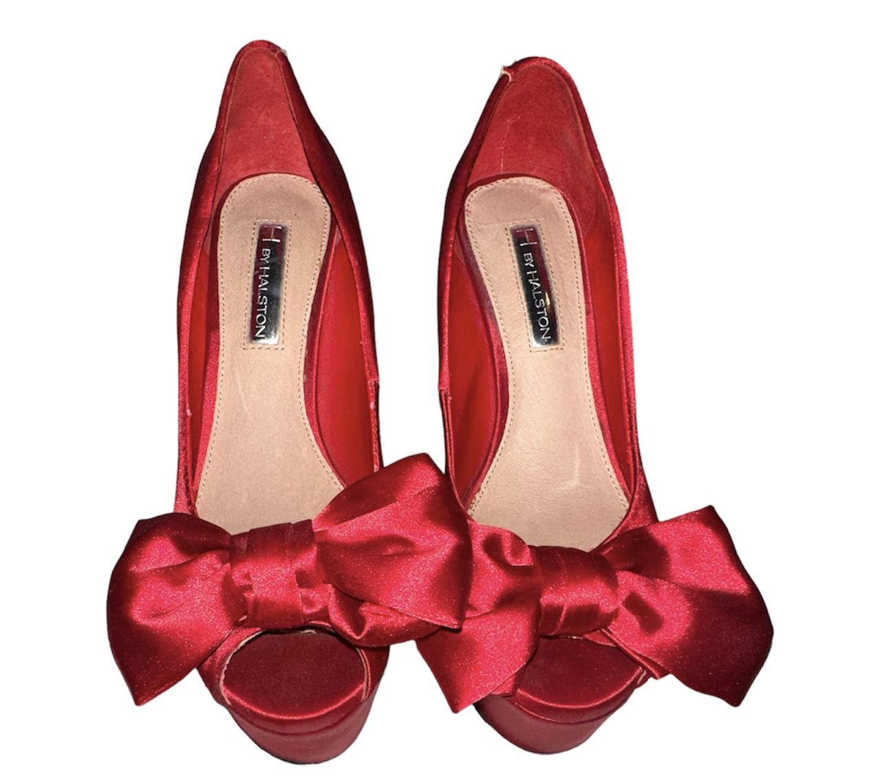 Red Satin Bow Platform Heels
