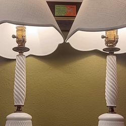 Pair Of Milk Glass Table Lamps Without Shades