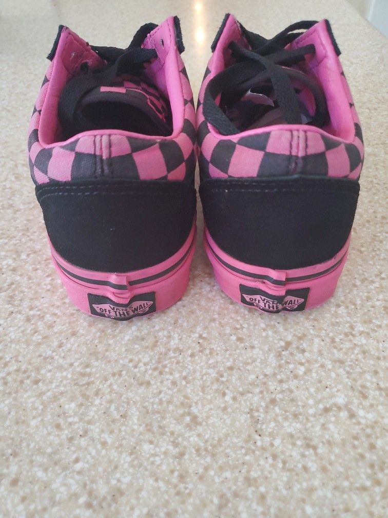 Vans Old Skool Hot Pink & Black Checkered Shoes Size 5.5 Girls
