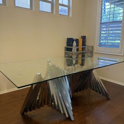 Glass And Silver Dining Table