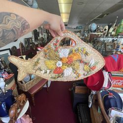 Vintage Floral Fish Straw Bag 