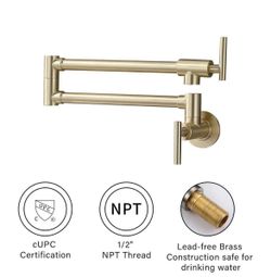 Giving Tree Double-Handle Wall-Mount Pot Filler Faucet with Solid Brass