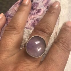 Vintage Large Cabochon Rose Quartz Silver Ring