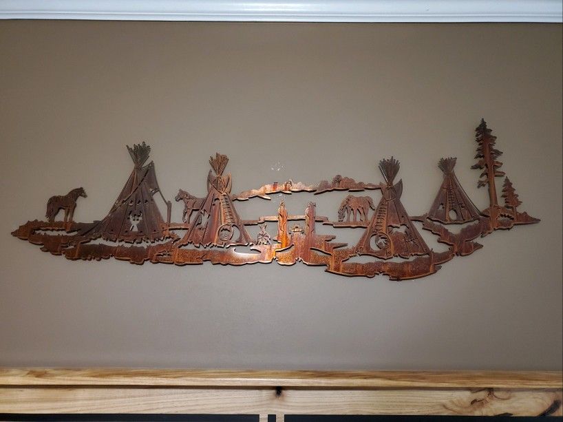 Nightfall indian village metal wall art