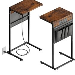(400)
C Shaped End Table with Charging Station Only One, Small Couch Side Table with Storage Bag, Power Outlet and USB, Sturdy Slide Under Sofa Table 