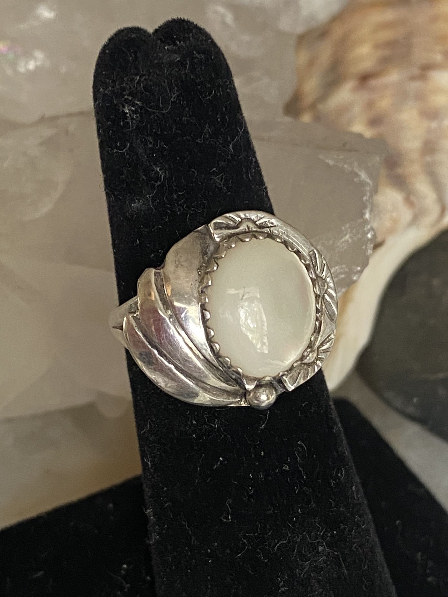 Native American Sterling Silver Moonstone Ring. Size 6