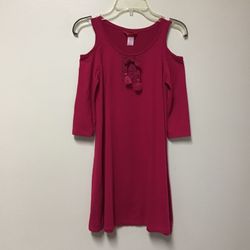 Girls 1st KISS Polyester/Spandex Redish Pink Cold Shoulder 3/4 Sleeve Stretch Dress… Size 10/12 Youth