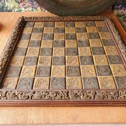 Carved Stone Spaiards Vs Maya Chess Board