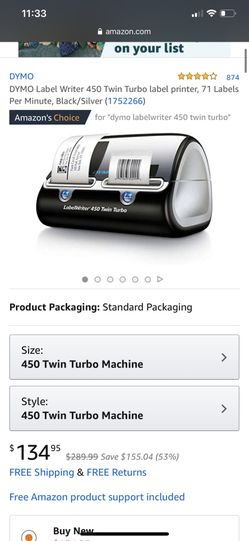 DYMO Label Writer 450 Twin Turbo label printer, 71 Labels Per Minute, Black/Silver