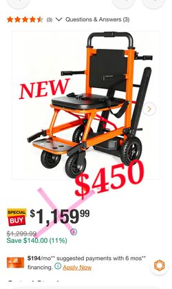 NEW Motorized Stair-Climbing Wheelchair – $450