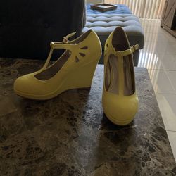 Yellow suede wedges/shoes