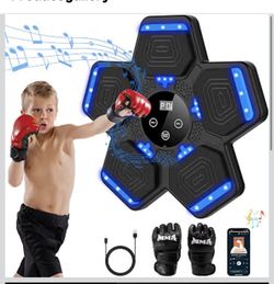 Music Boxing Machine, Wall Mounted Bluetooth Punching Pad with Gloves Height Adjustable Easy Setup with 5 Levels for Adults and Kids, Bluetooth Music
