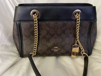 Coach Brooke Chain Carryall in Signature Canvas (Brown/Black with Gold Hardware)
