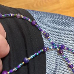 New Hand Beaded Purple And Gold Necklace