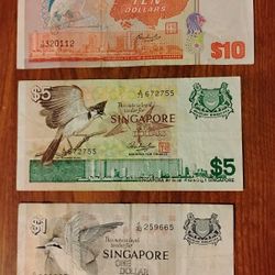 Singapore Vintage $10,$5 &$1 Dollars Bird Series Bills Banknotes Currency