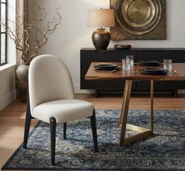 Dining Chair Fabric Upholstered Curved Black Metal Legs,