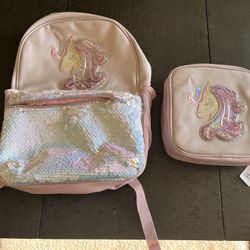 Children’s Place Sequined Unicorn Pink Backpack w/Matching Lunch Bag
