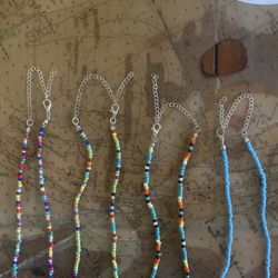 (4) Rainbow Seed bead choker necklaces