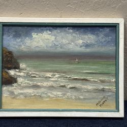 Incredible Vintage c1950s Sunset Seascape Oil Painting by Millicent Parent