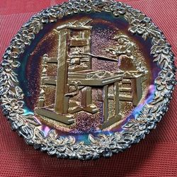 VTG Fenton Amethyst Carnival Glass Plate "The Printer"