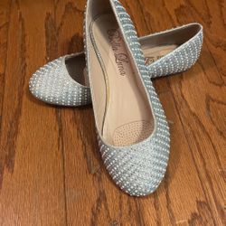 Shiny Silver flats Size 6