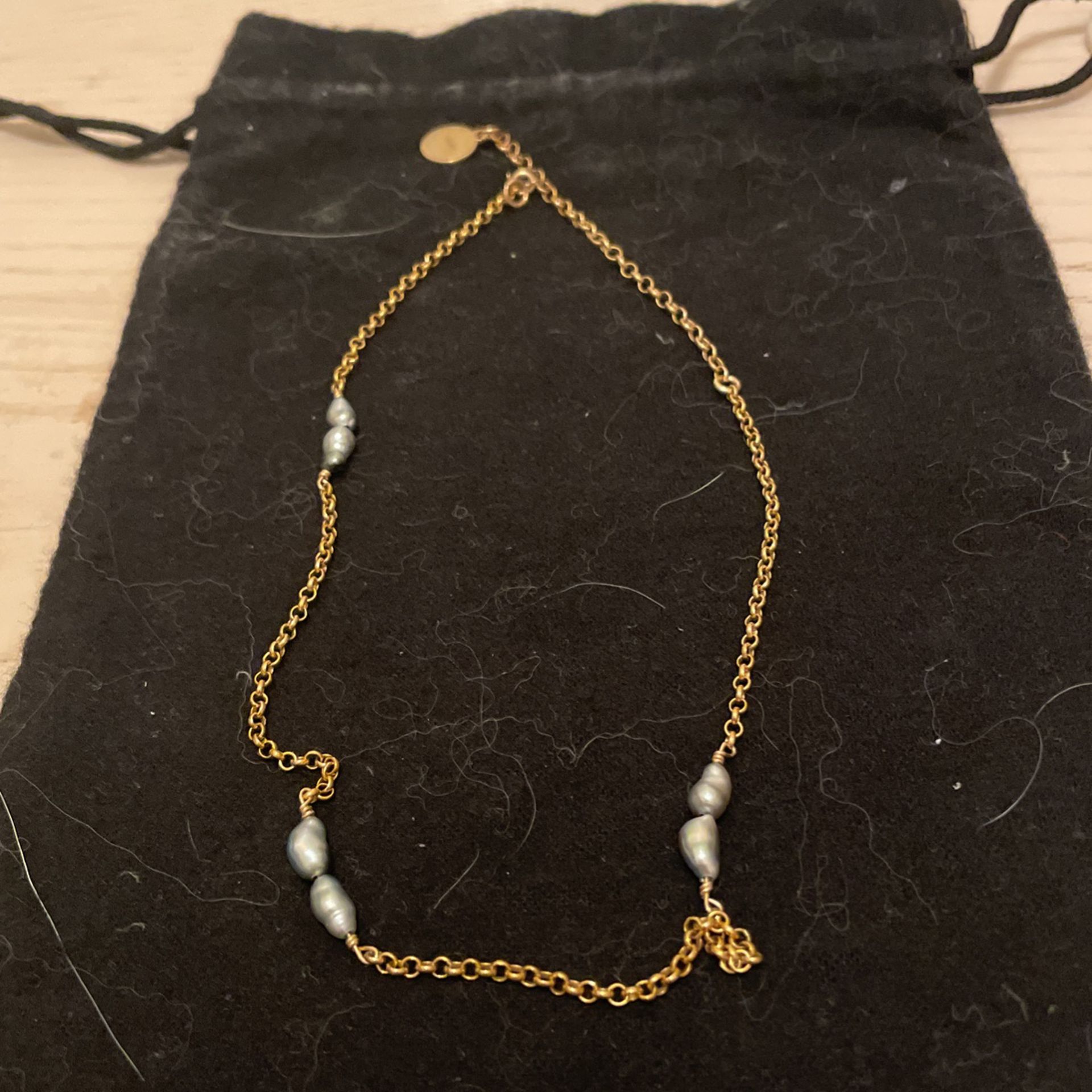 Black Fresh Water Pearl And Gold Necklace