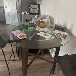 1 Glass Round table, 2 Chairs $150