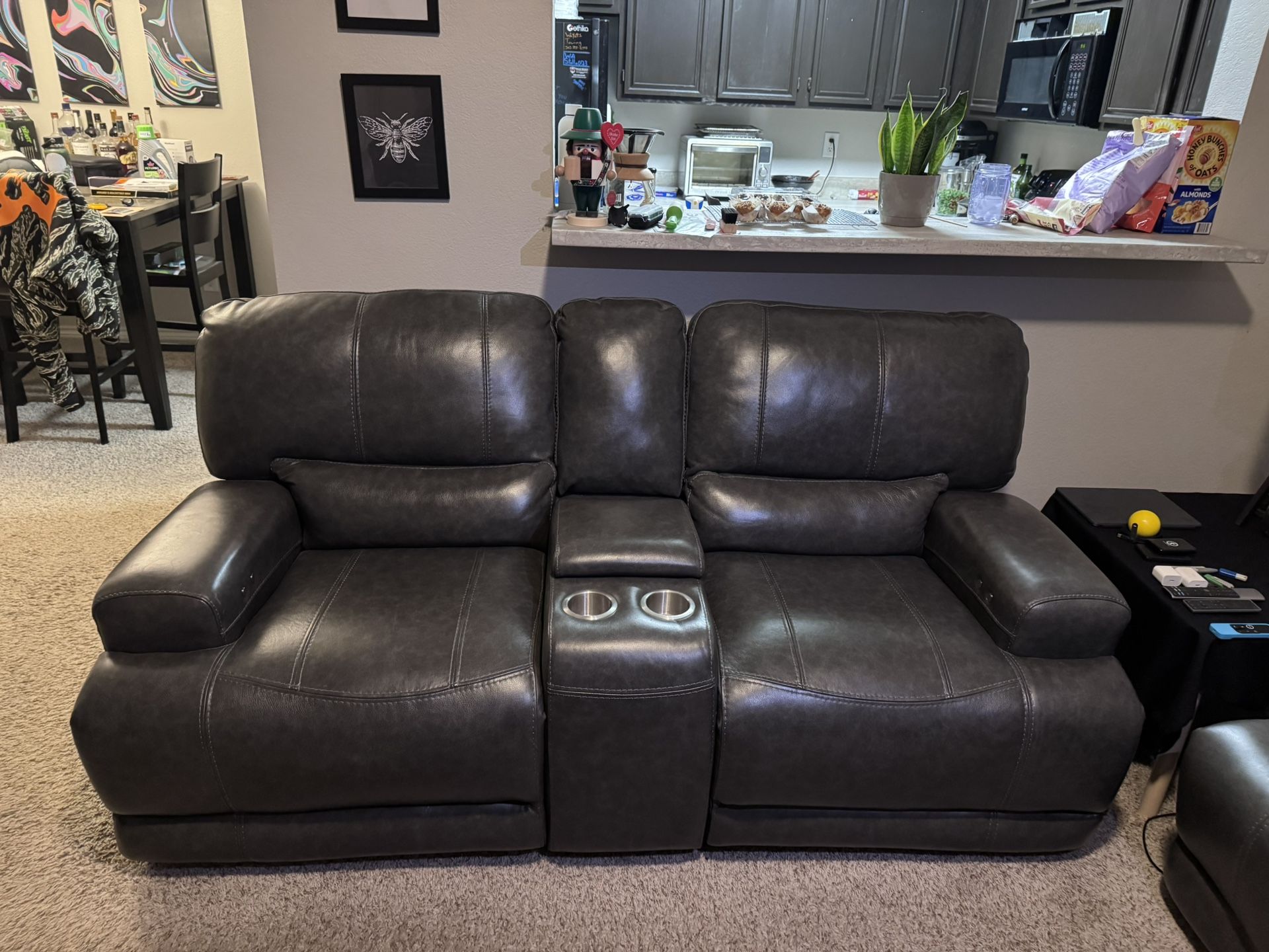 2 Piece Leather Recliner Sofa Set