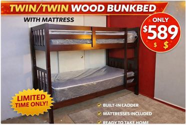 New in stock twin twin bunkbed with 2 mattresses